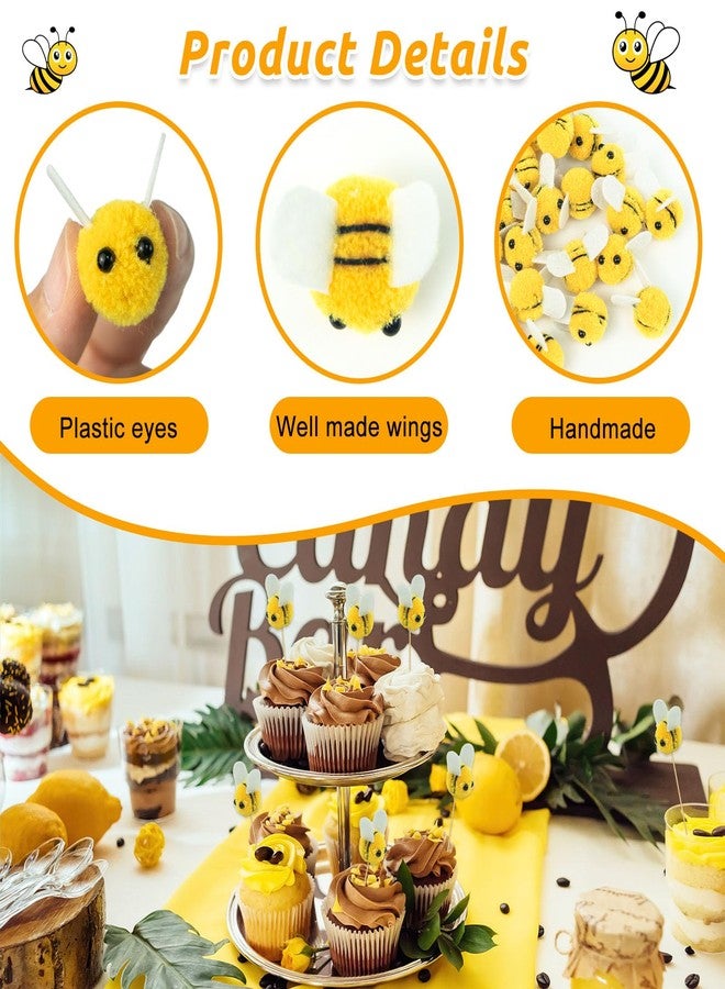 Koceci 60 PCS Mini Wool Felt Bees Cute Bee Bumble Bees for Crafts Little Bee for Decorations Clothing Hat Bags Gift DIY Crafts Supplies Bee Toys (Yellow) - Image 3